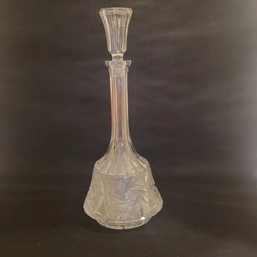 Vintage Rare Glass Crystal Decanter Carafe with stopper Floral Cut Bohemian